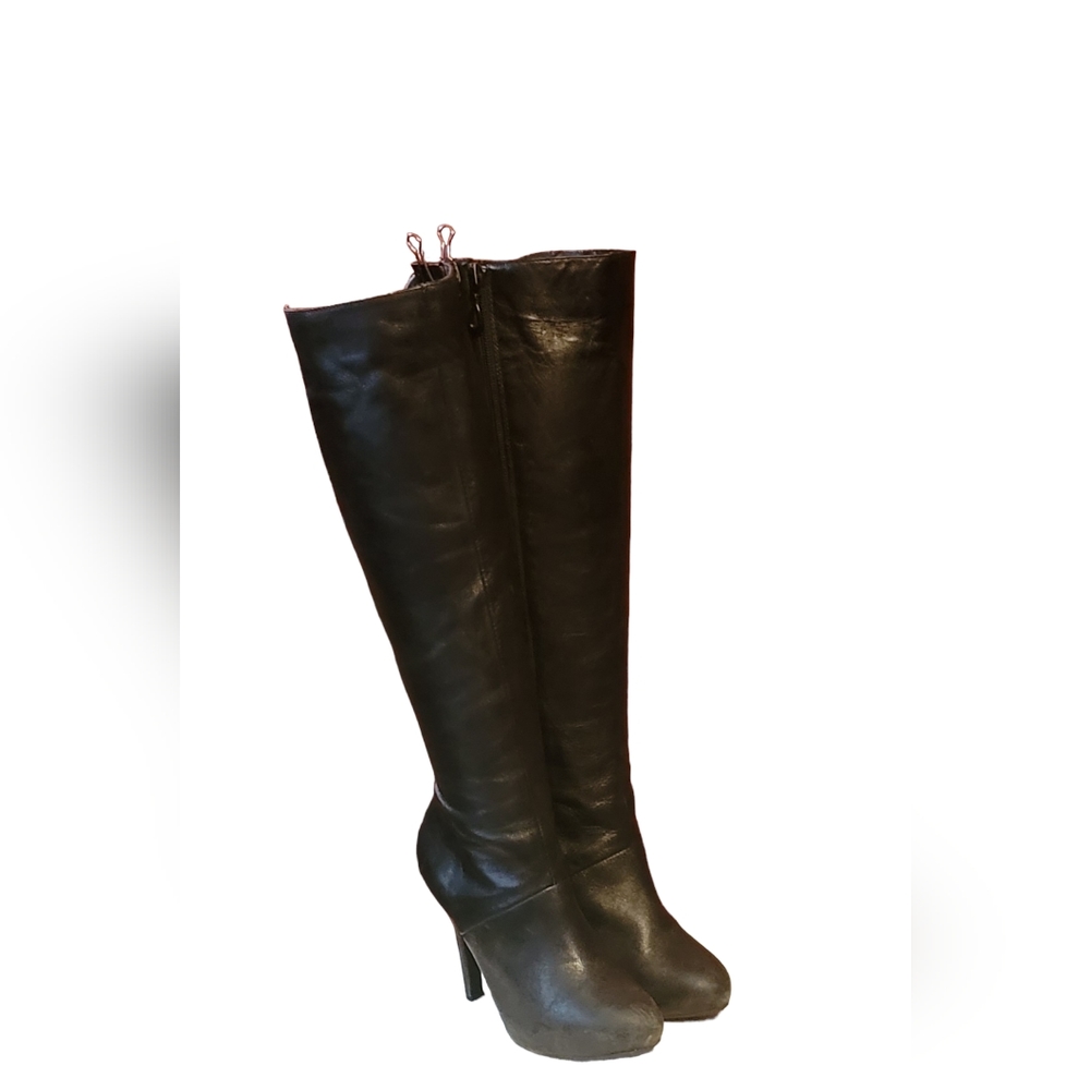 Vintage Women Leather Black Tall Boots By ME Too Size 7M/ Women Zipper Boots